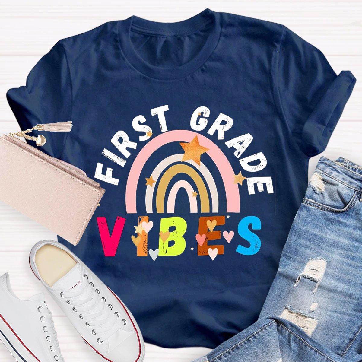 Personalized First Grade Vibes Teacher Shirt