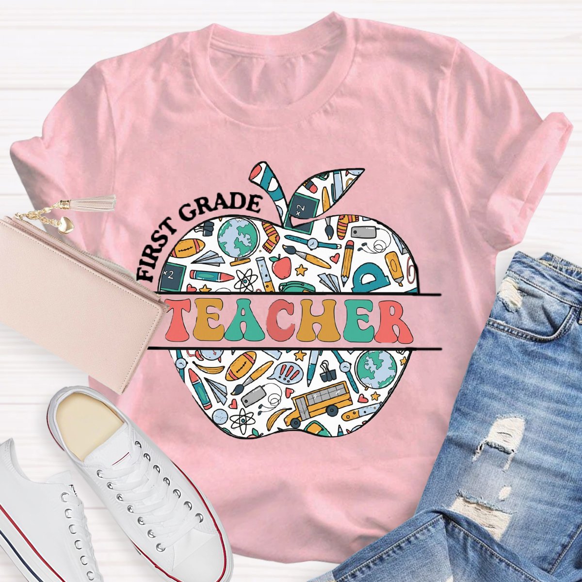 Personalized Grade Teacher Apple Shirt