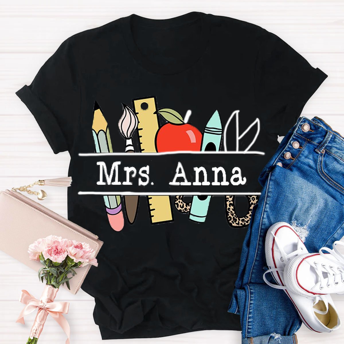 Personalized Teachers Name Text Letters Casual T-Shirt