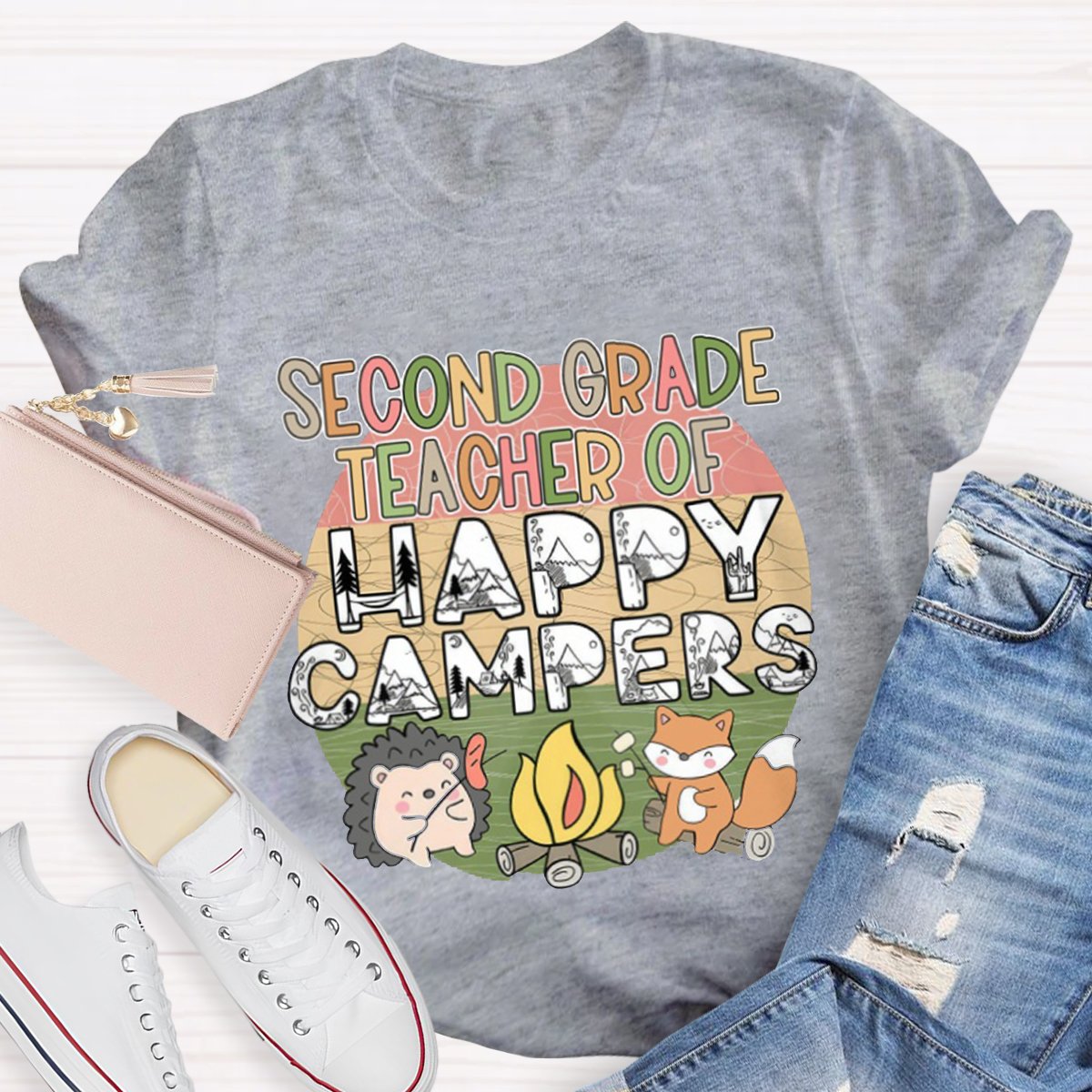 Personalized Second Grade Teacher Of Happy Campers Teacher Shirt