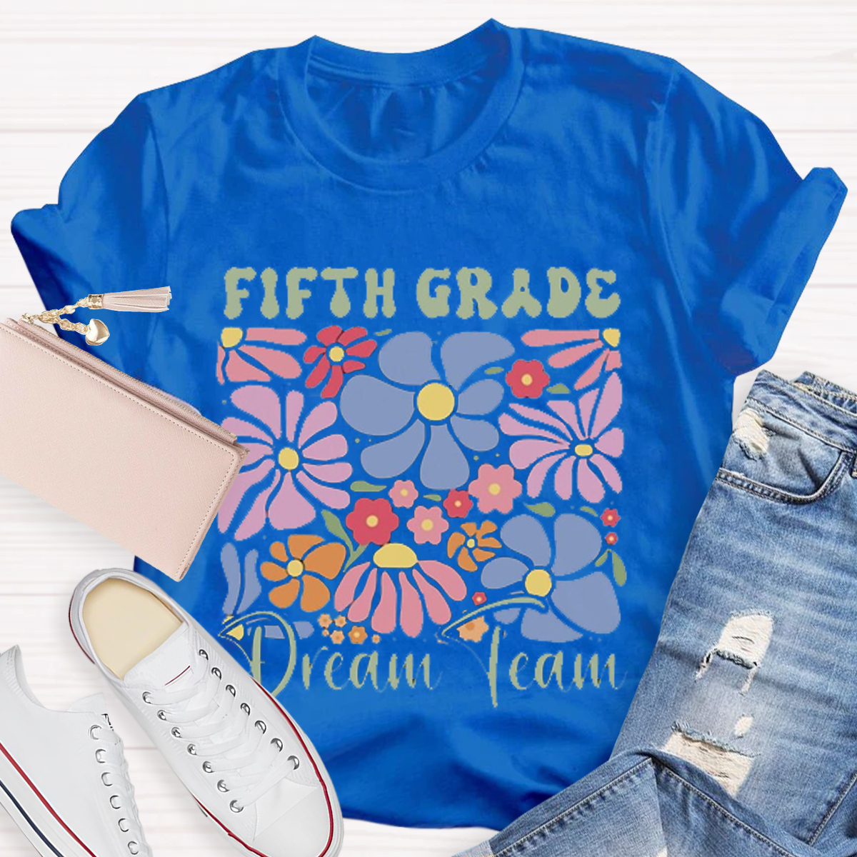 Personalized Grade Colorful Flowers Teachers T-Shirt