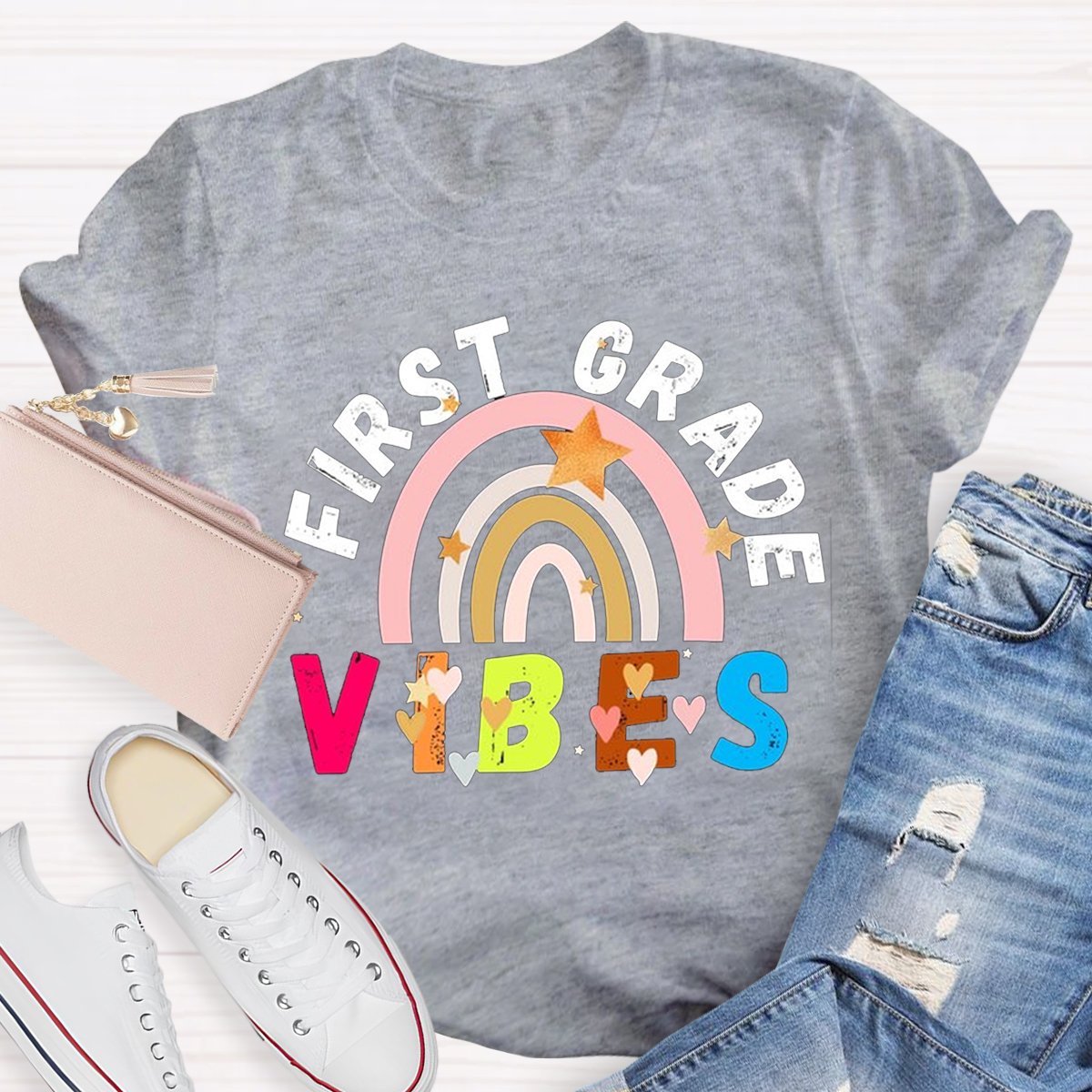 Personalized First Grade Vibes Teacher Shirt