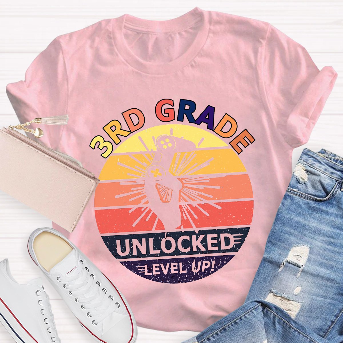 Personalized 3rd Grade Unlockede Level Up Teacher Shirt