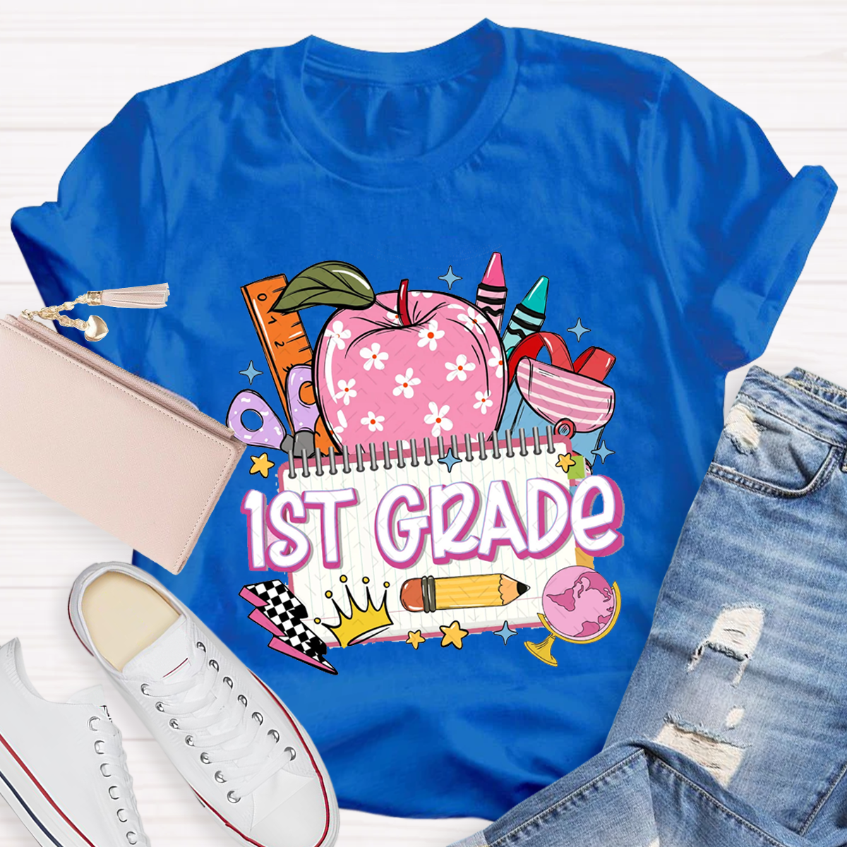 Personalized Team Grade Bright Dalmatian Dots Teacher T-shirt