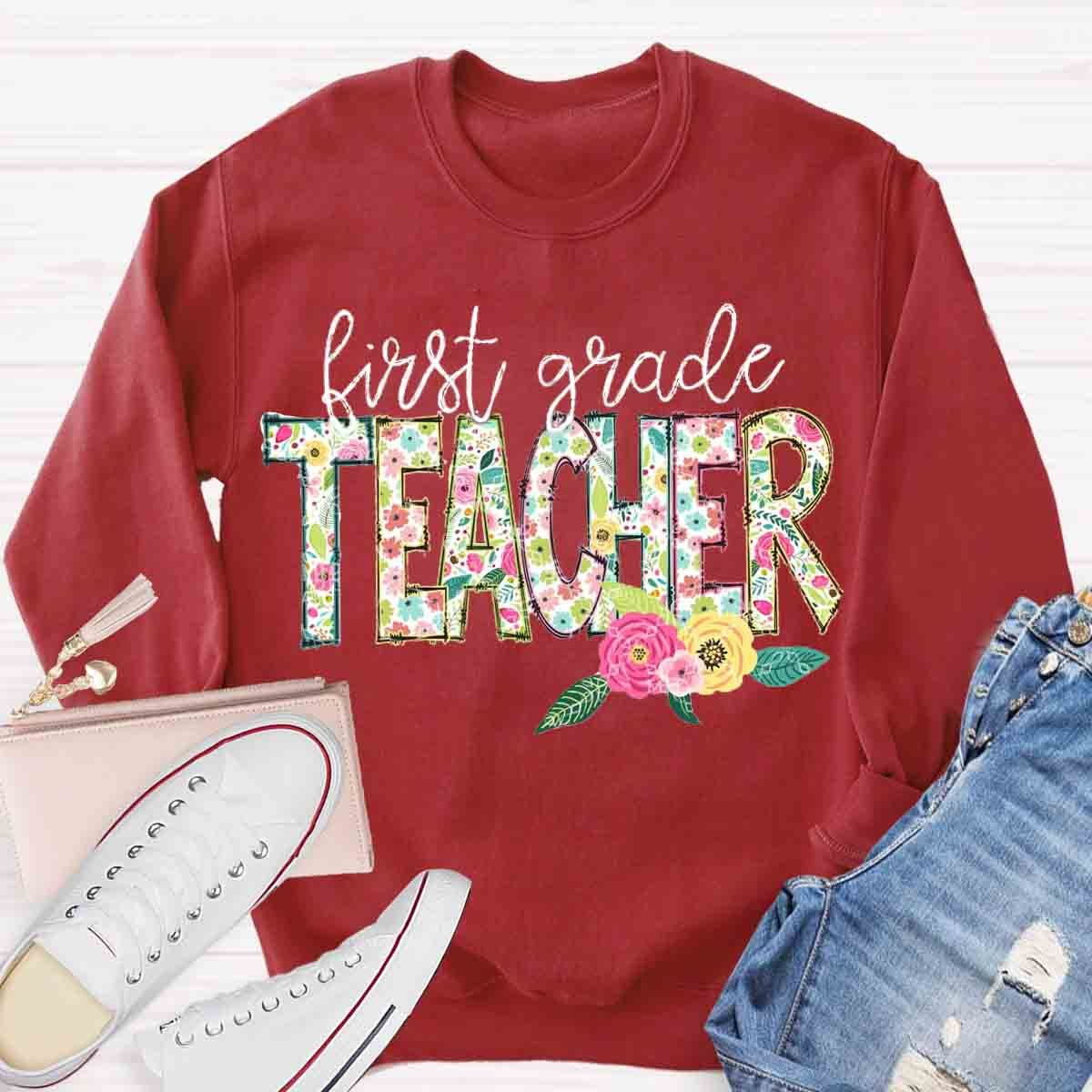 Personalized Grade Floral Teachers Sweatshirt