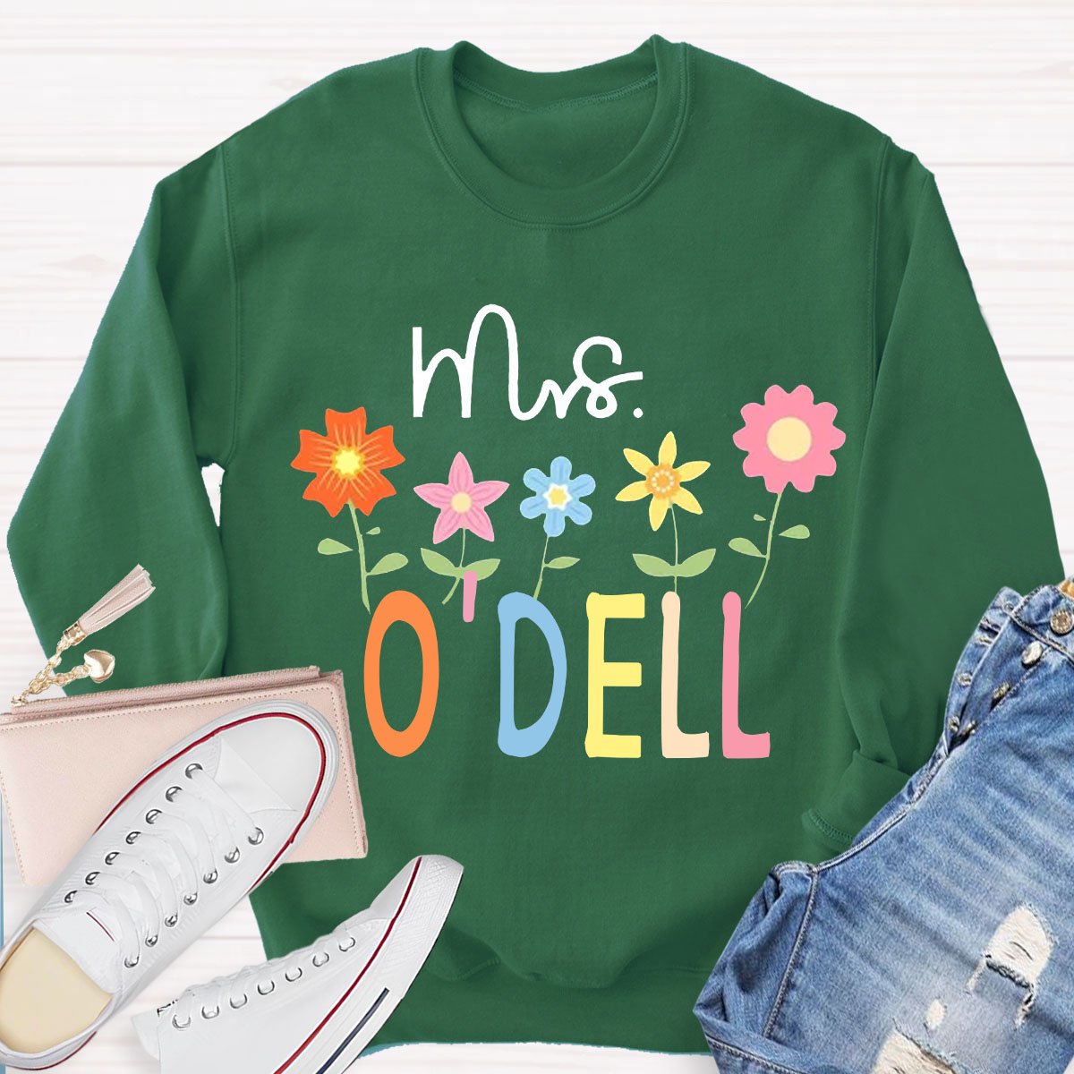 Personalized Your Name Flower Teacher Sweatshirt