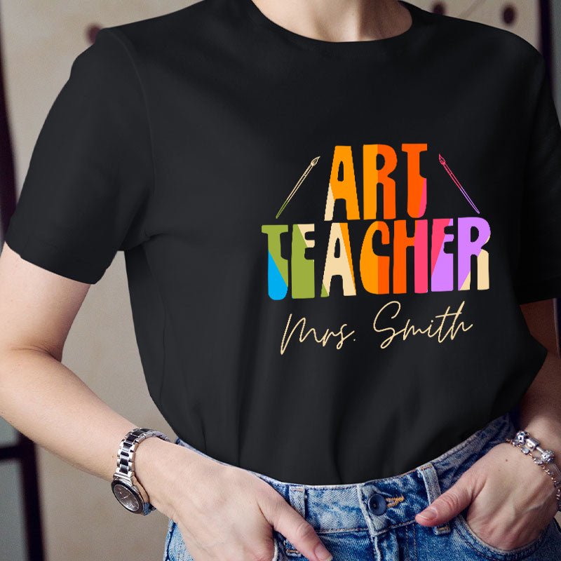 Personalized Name And Art Simple Color Teacher T-Shirt