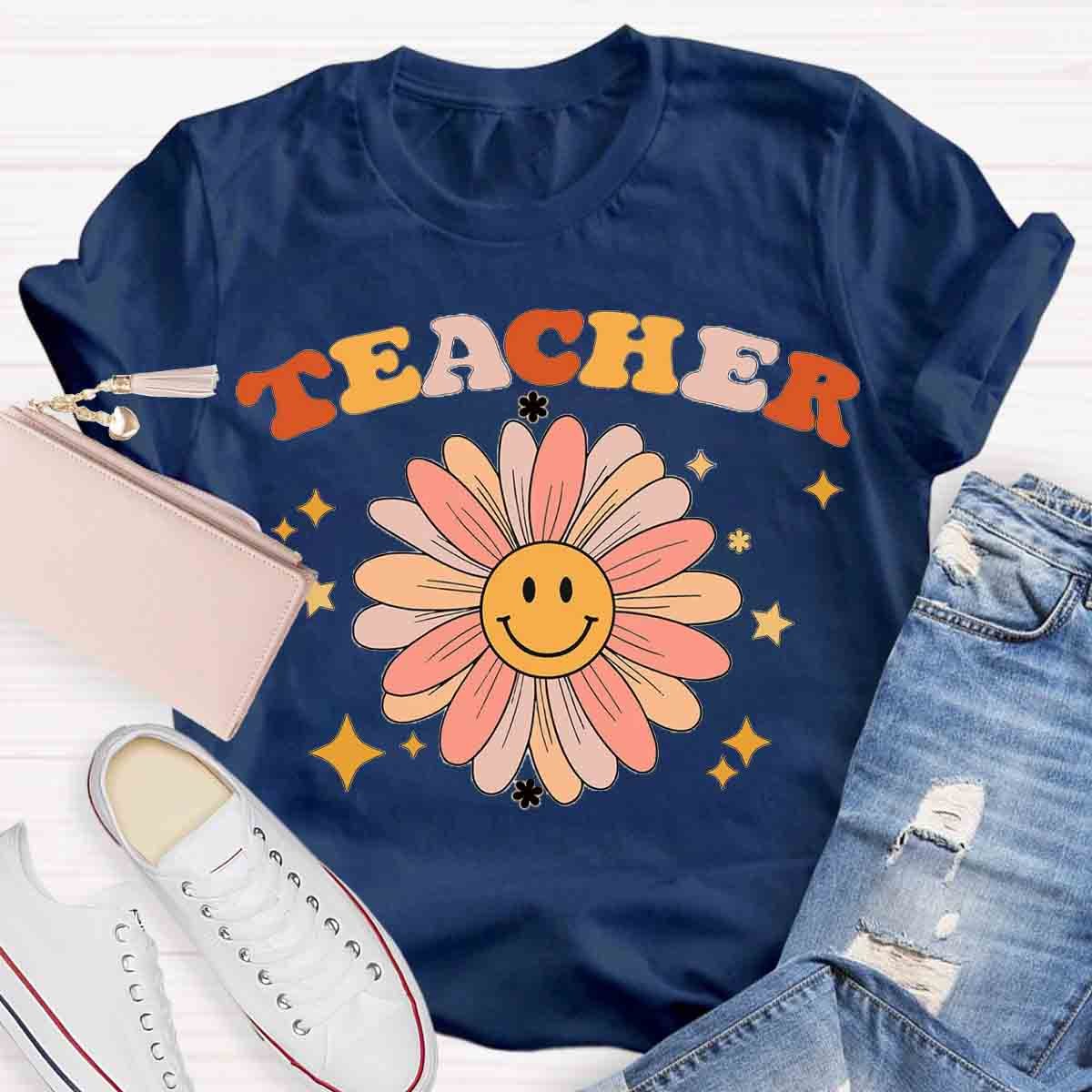 Sunflower Smile Face Teacher T-Shirt