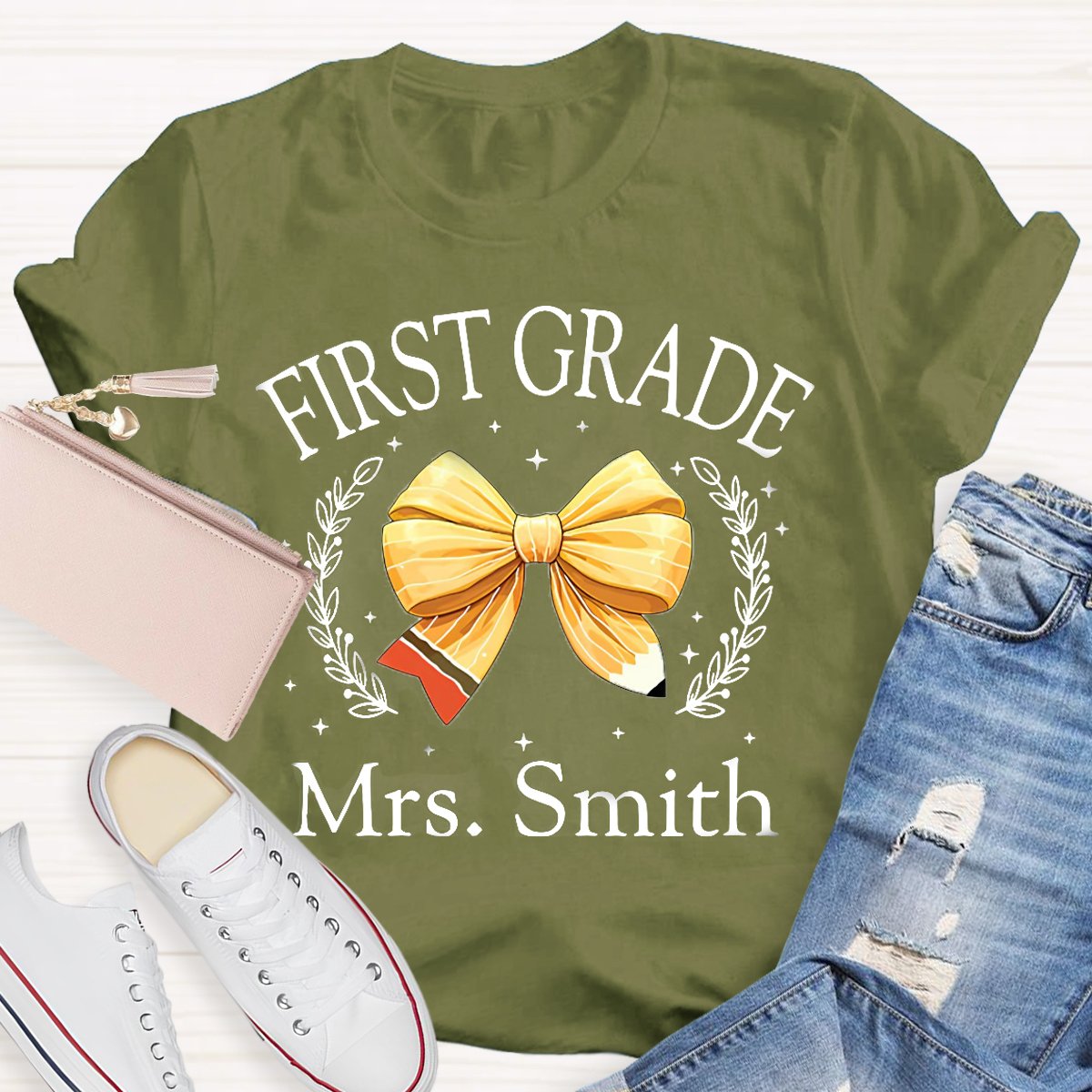 Personalized Grade And Name Yellow Bow T-Shirt