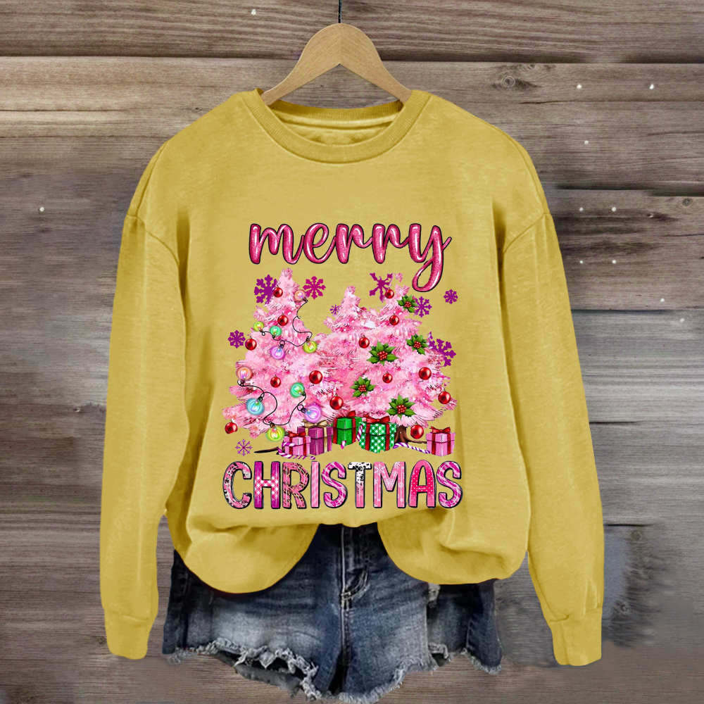 Christmas Pink Tree Gift Teacher  Sweatshirt