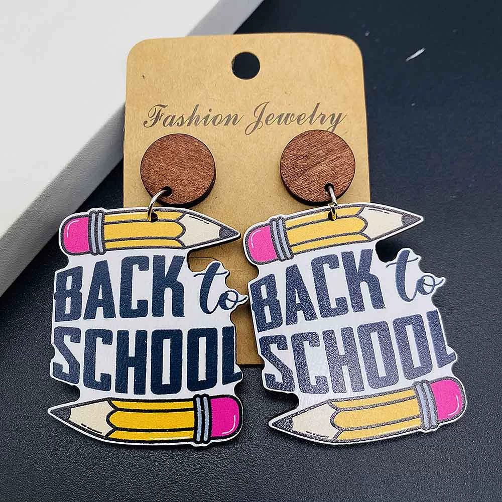 Book Pencil Wooden Earrings