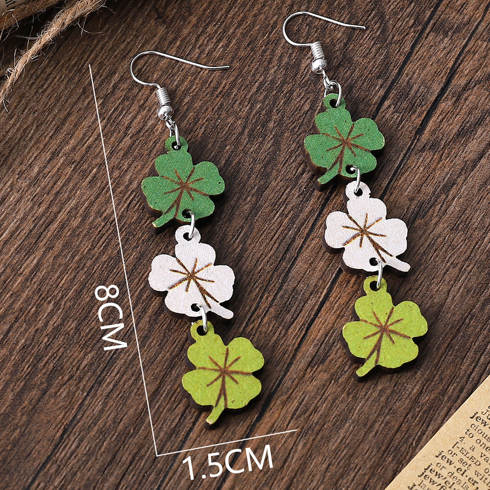 St. Patrick's Day Three Color Four Leaf Clover Earrings