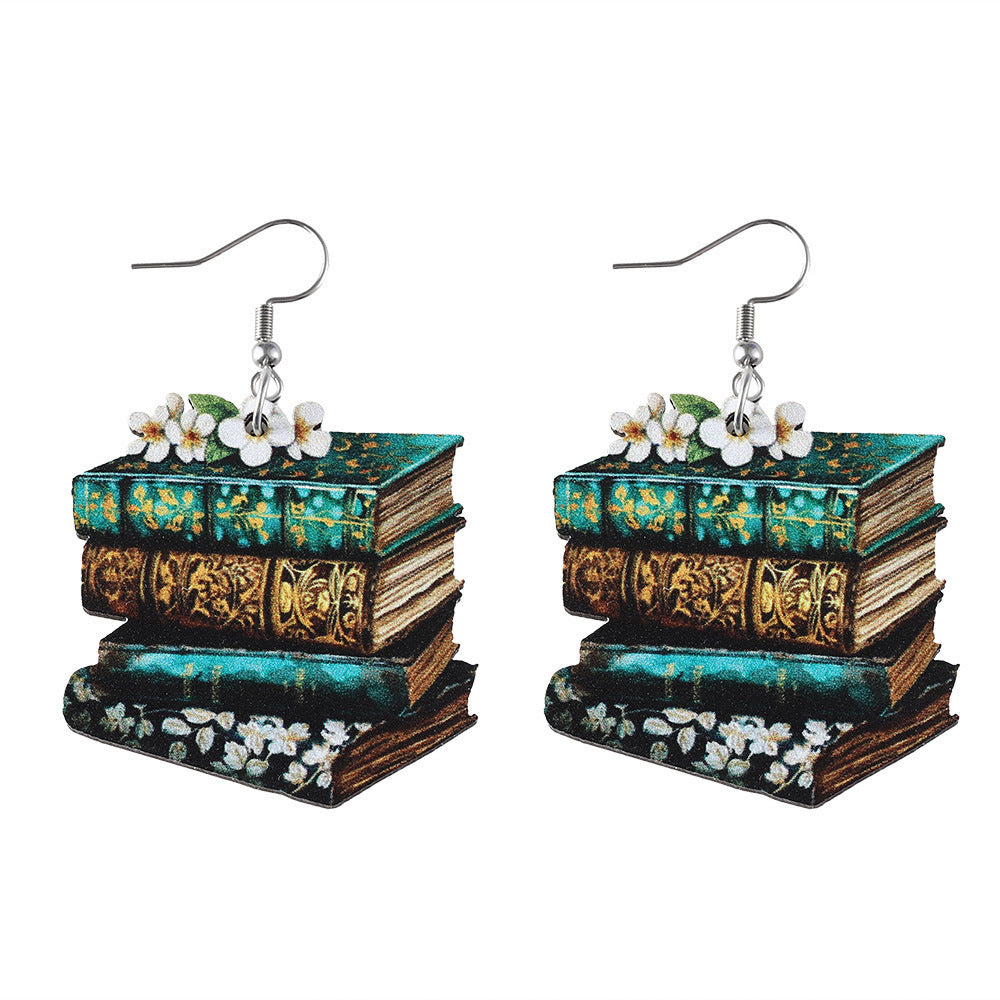 Book Pattern Wooden Earrings