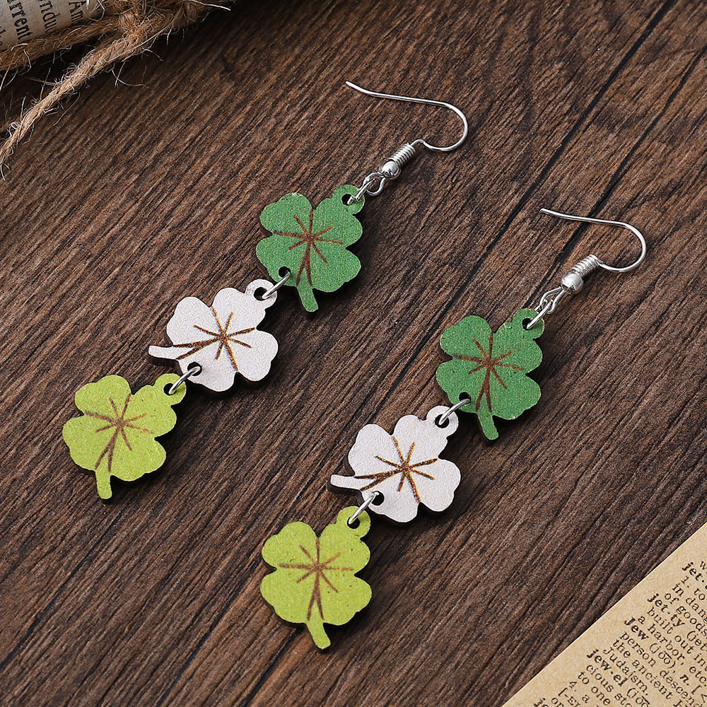 St. Patrick's Day Three Color Four Leaf Clover Earrings