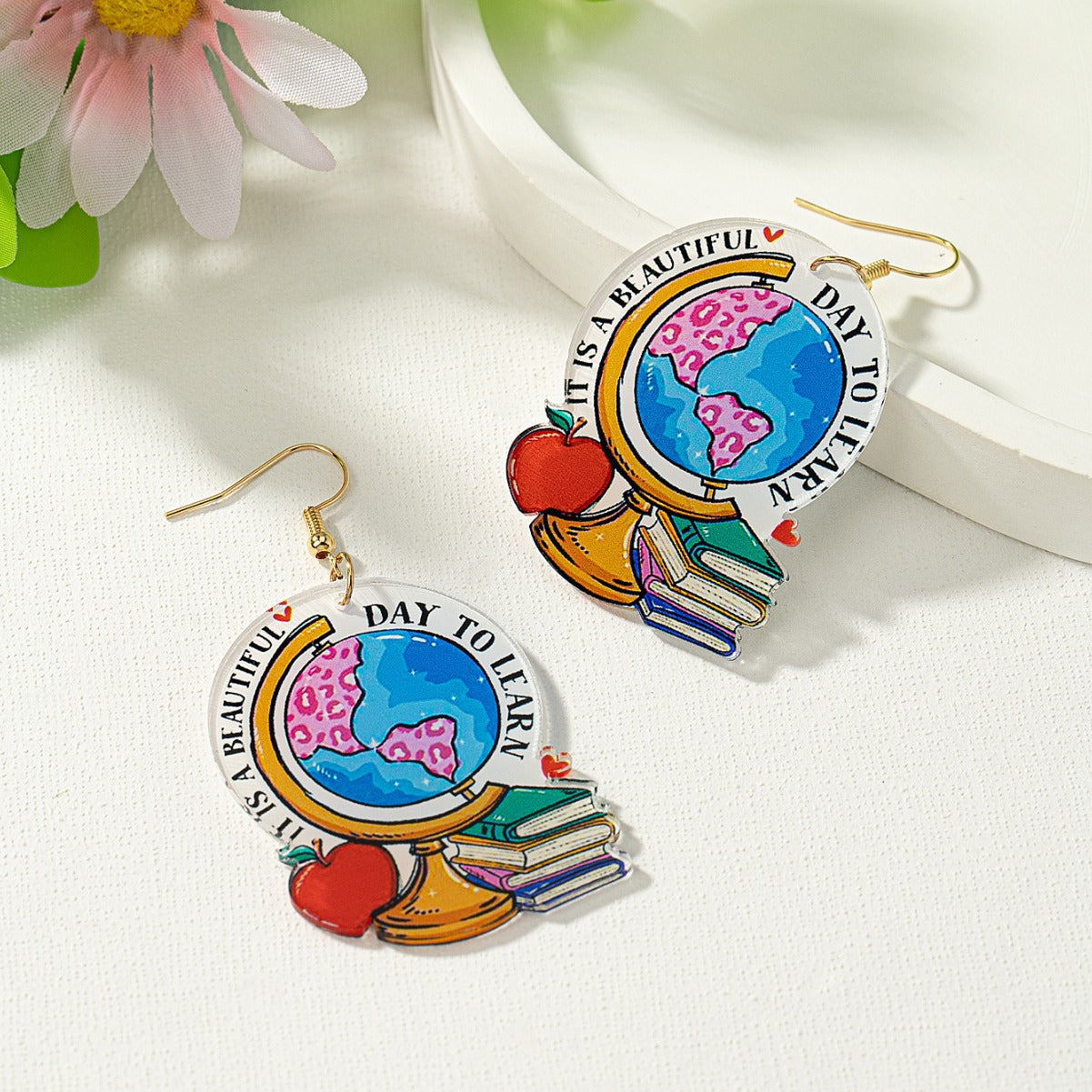 Book Globe Love Reading Earrings