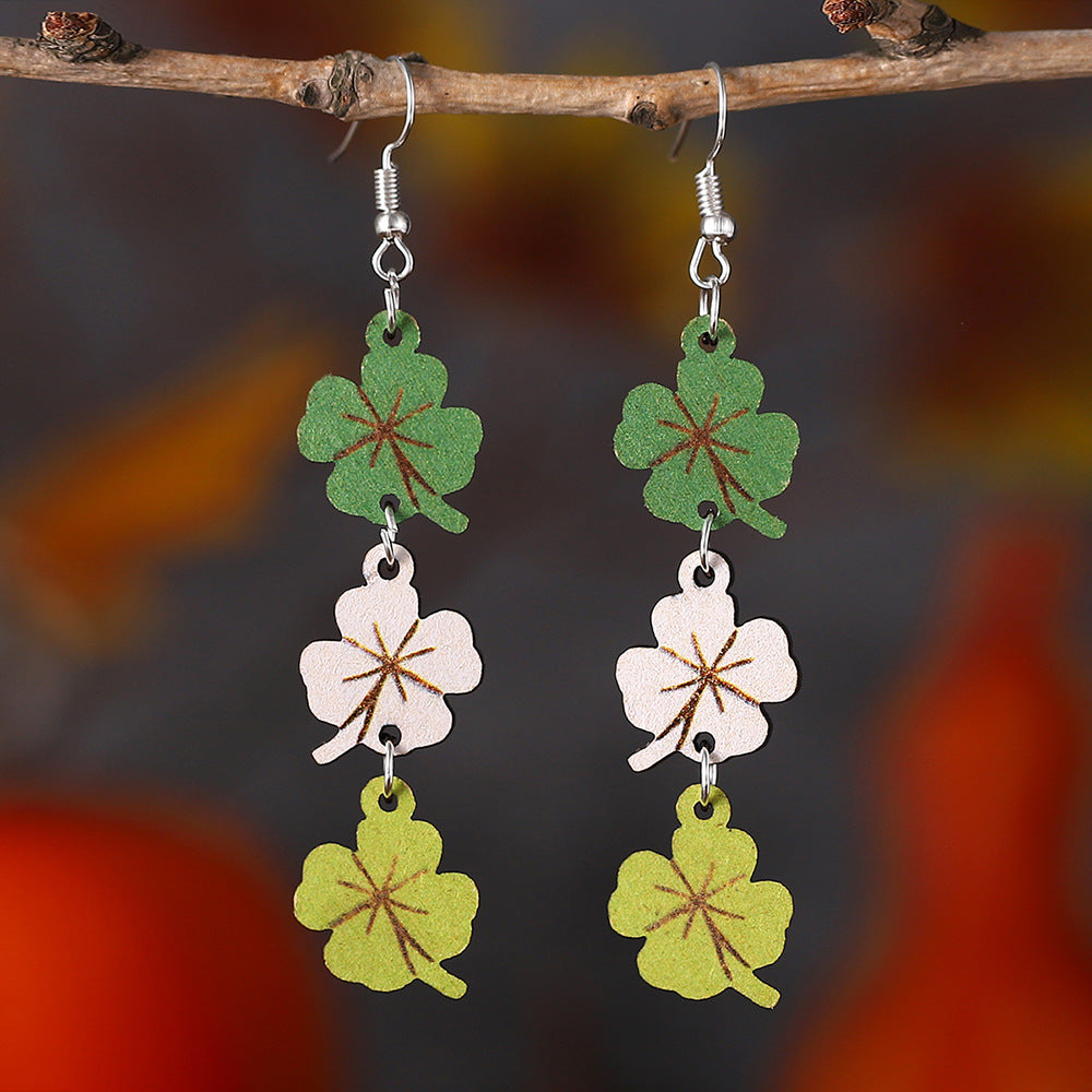 St. Patrick's Day Three Color Four Leaf Clover Earrings