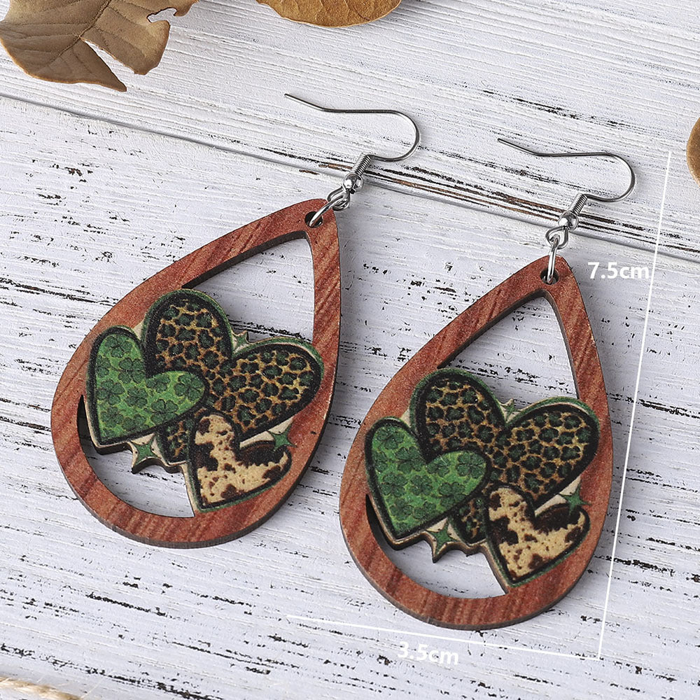 St. Patrick's Day Love Heart Four Leaf Clover Earrings