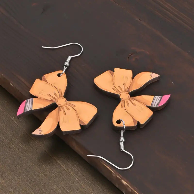 Pencil Bow Wooden Earrings