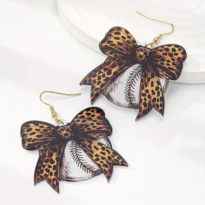 Super Bowl Football Leopard Bow Acrylic Earrings