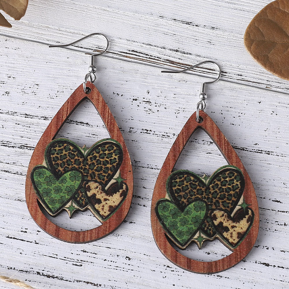 St. Patrick's Day Love Heart Four Leaf Clover Earrings