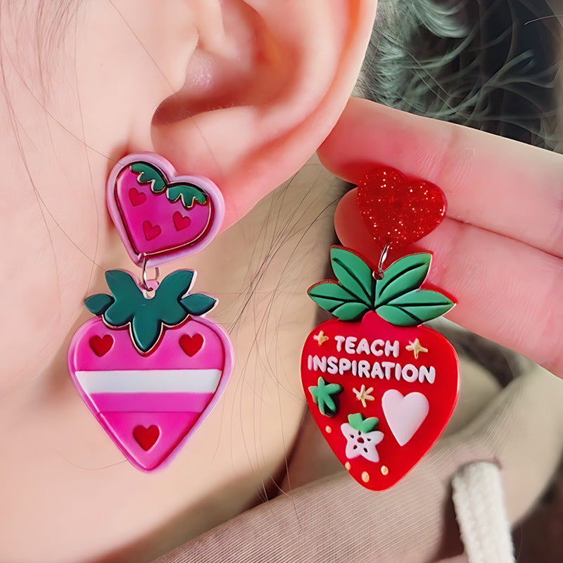 Fun Strawberry Acrylic Pencil Earrings