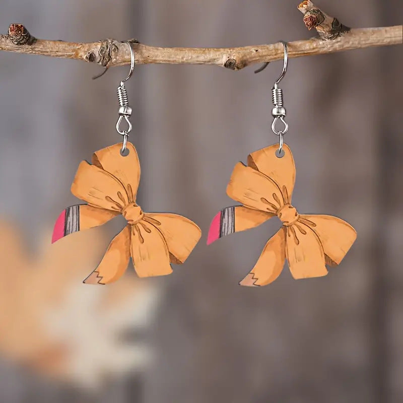 Pencil Bow Wooden Earrings