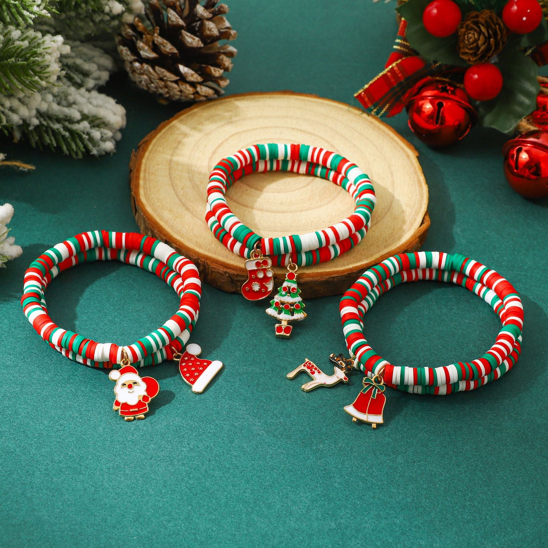 Christmas Polymer Clay Beaded Bracelet