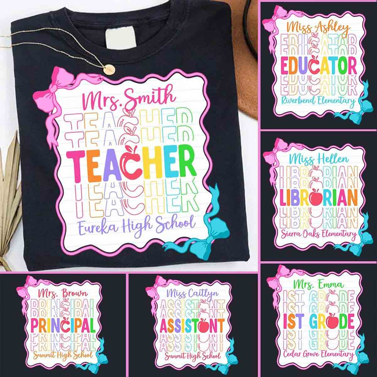 Personalized School Name And Teacher Name Pink Square T-shirt