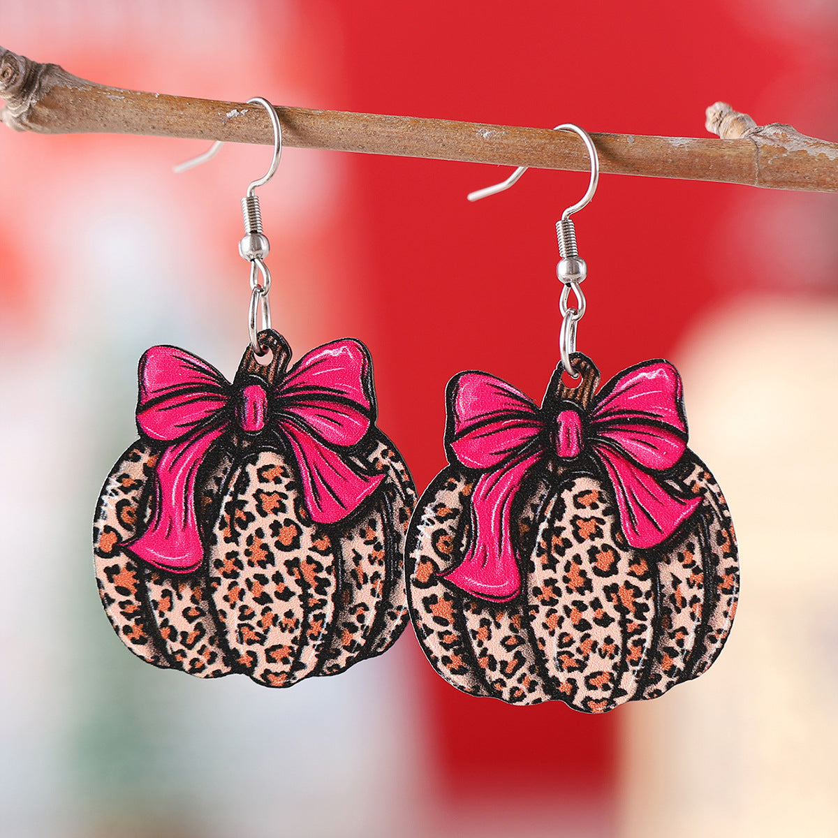 Hat Bow Leopard Print Pumpkin Pendant Earrings