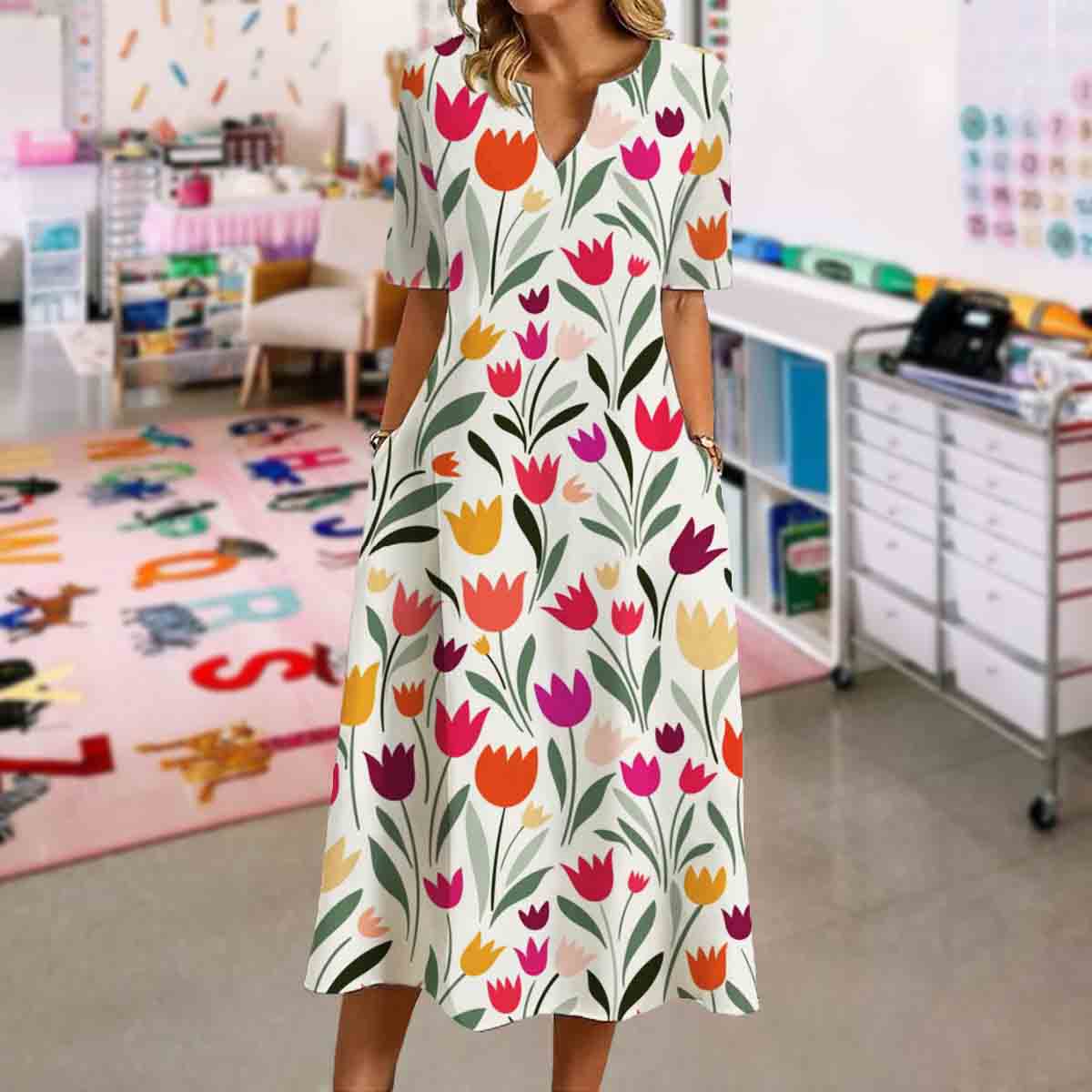 Elegant Tulip Print Dress