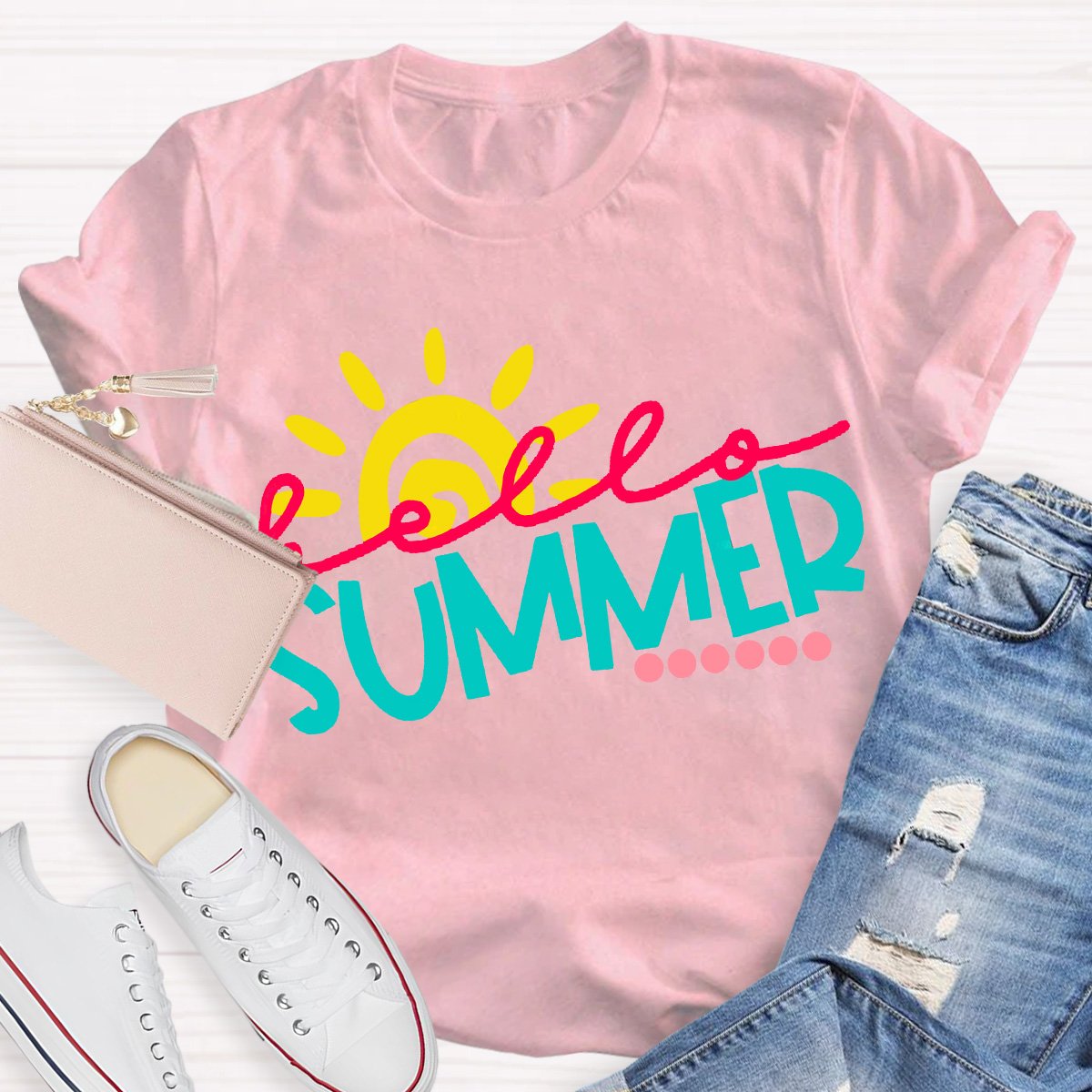 Hello Summer Teacher Graphic Tee Shirt