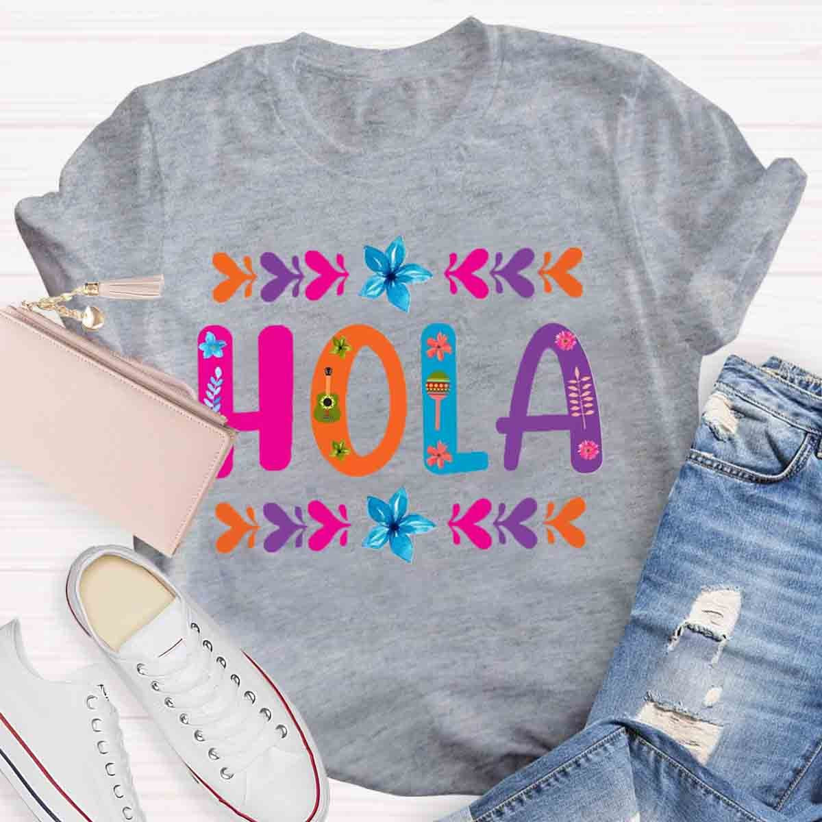 Floral Hola Spanish Teacher T-Shirt