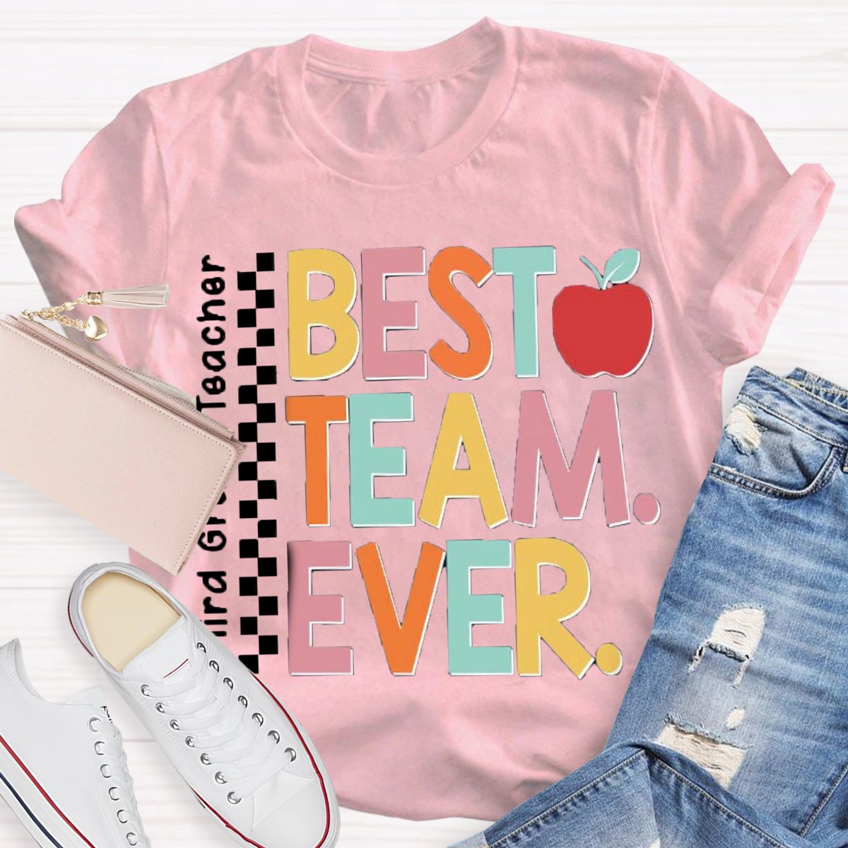 Personalized Team Name Or Job Title Apple Print Teacher Shirt