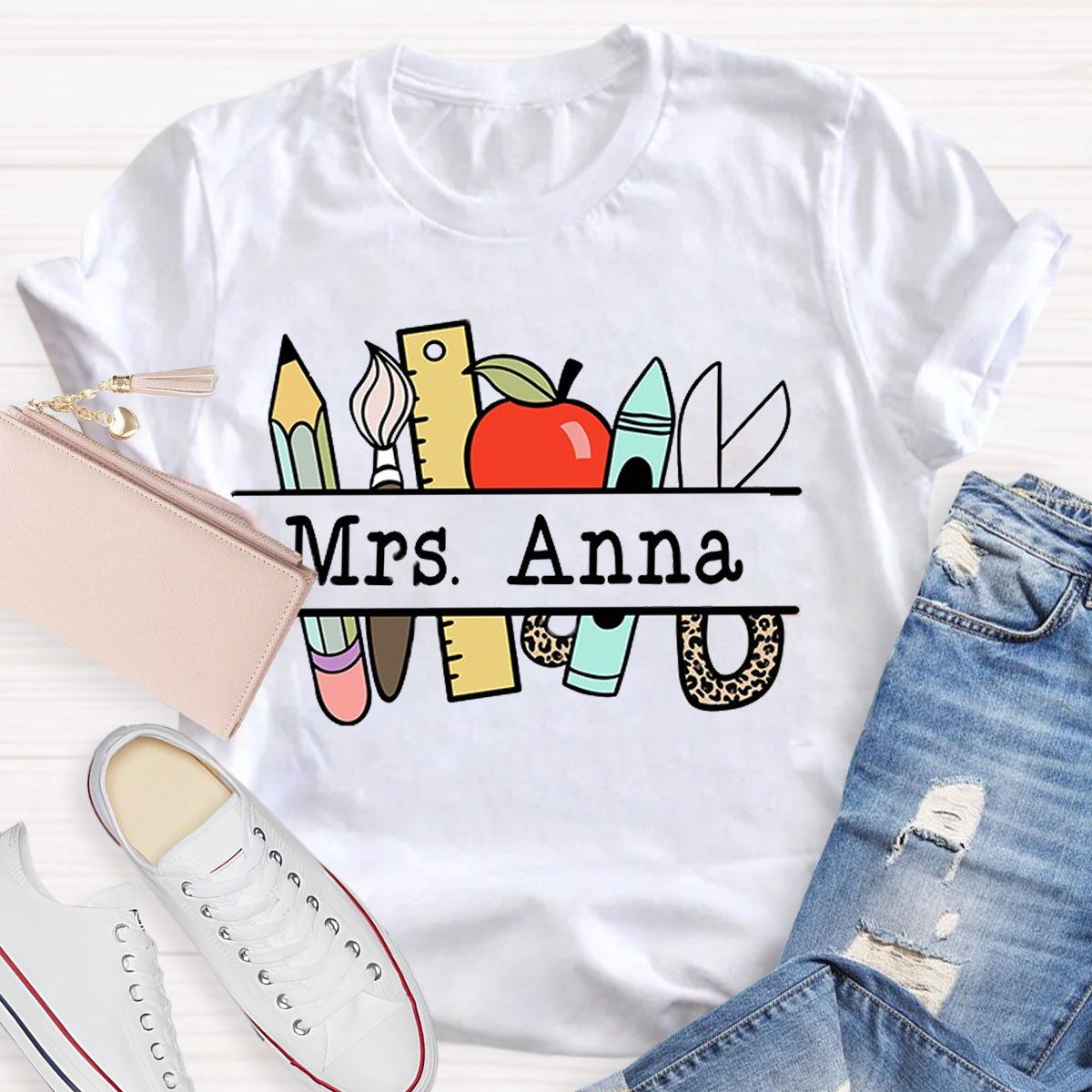 Personalized Teachers Name Text Letters Casual T-Shirt