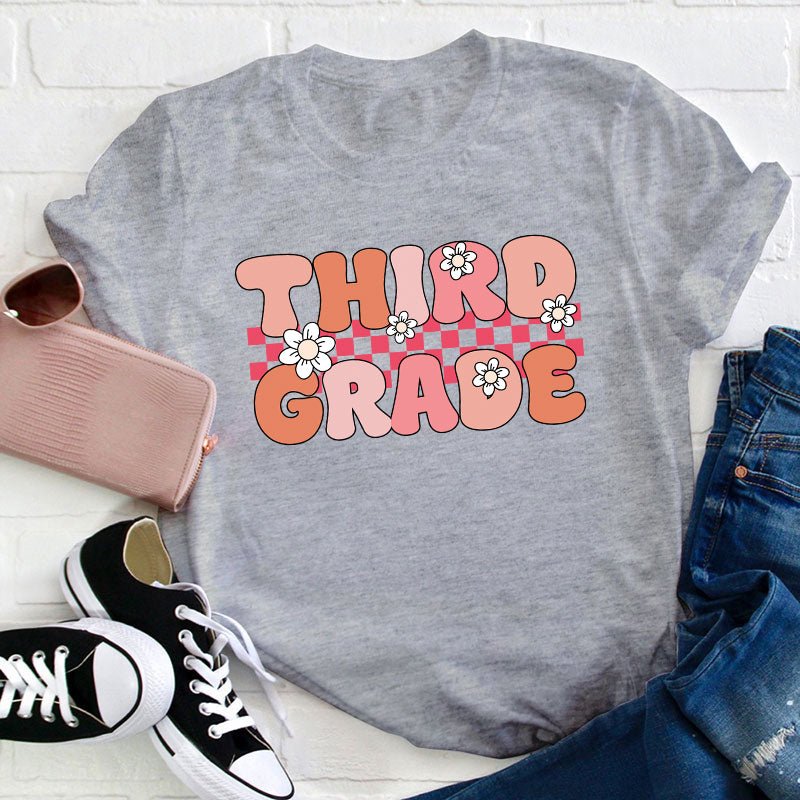 Personalized Grade Pink Flowers Teacher T-Shirt