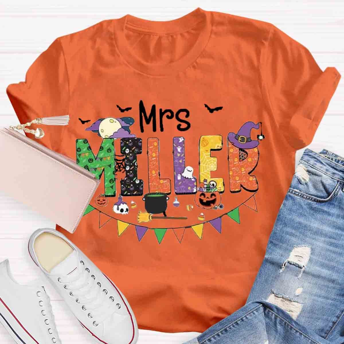 Personalized Name Halloween Spooky Teacher Shirt