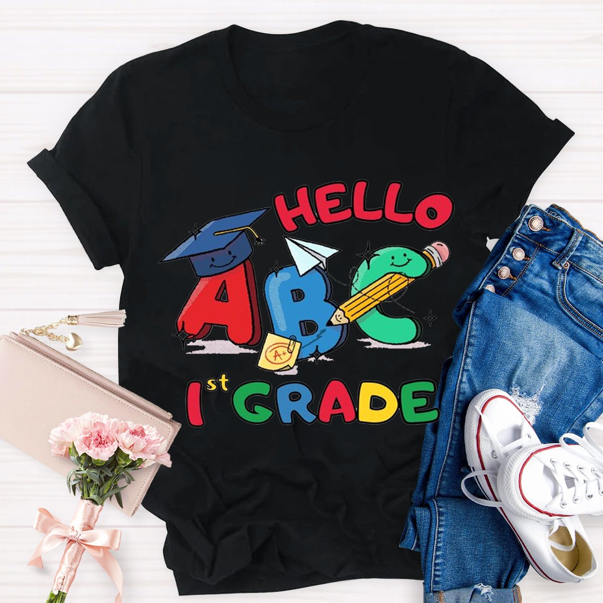 Personalized Hello Abc 1 St Grade Teacher Shirt