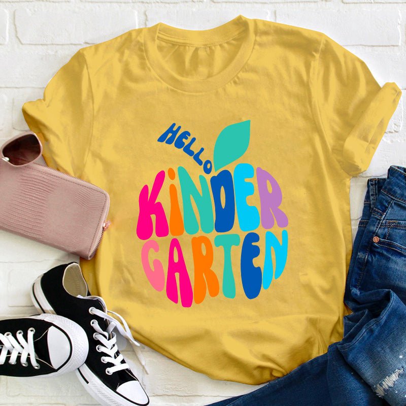 Personalized Grade Hello Colorful Apple Teacher T-Shirt