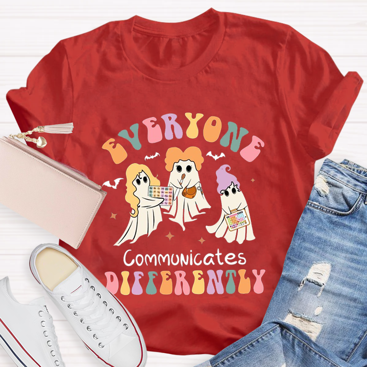 Everyone Communicates Differently Teacher Halloween T-Shirt