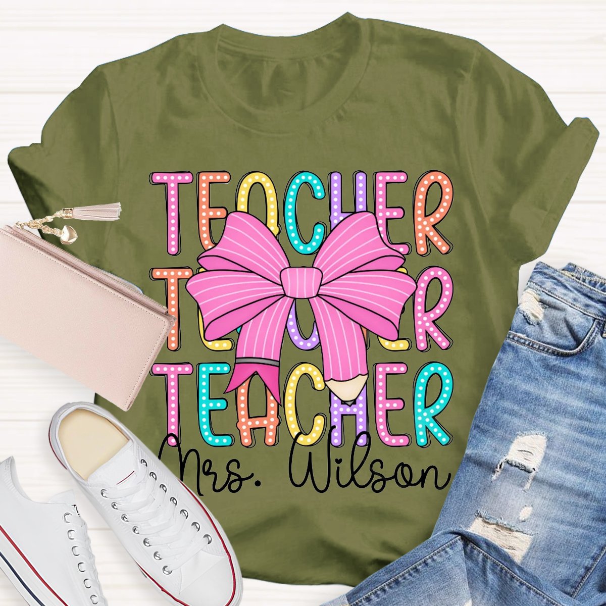 Personalized Name Teacher Bow Shirt