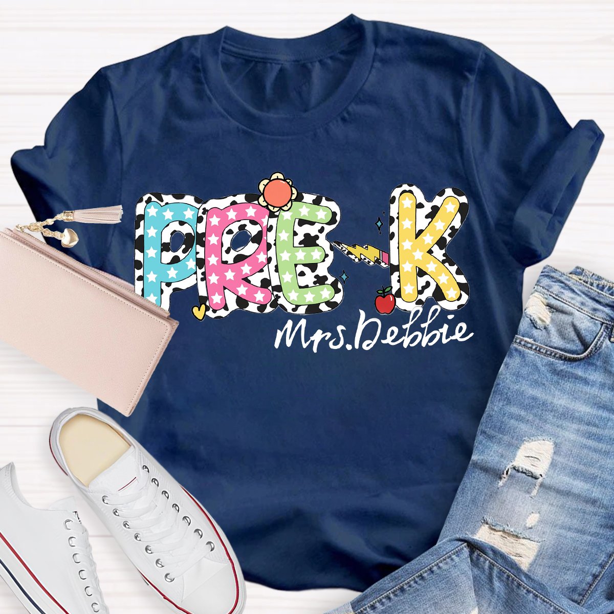 Personalized Name red Apple Pre-k TeachersT-Shirt