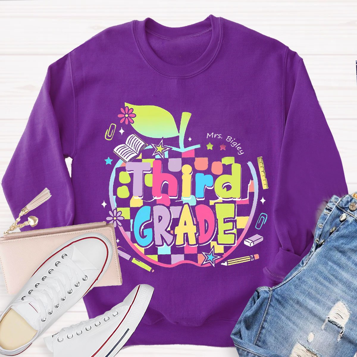 Personalized Grade And Name Apple Sweatshirt