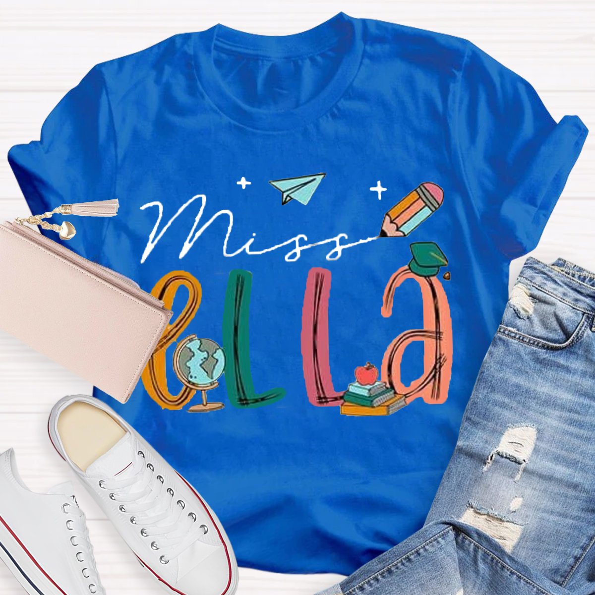 Personalized Name Earth Pencil Design Custom Teacher Shirt