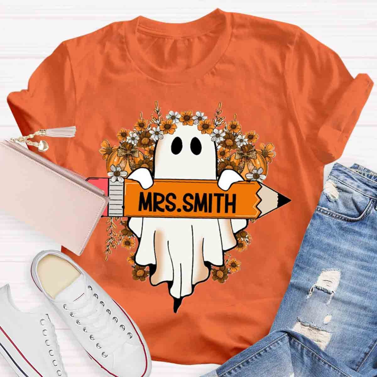 Personalized Name Cute Ghost Teacher T-Shirt