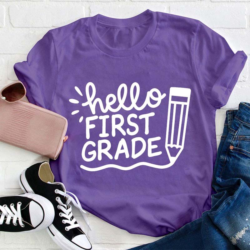 Personalized Hello Pencil Writing Teacher T-Shirt