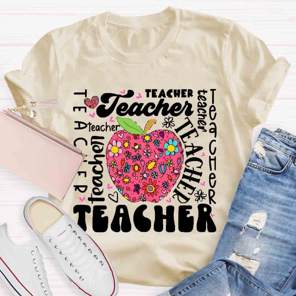 Teacher Apple Floral  T-Shirt