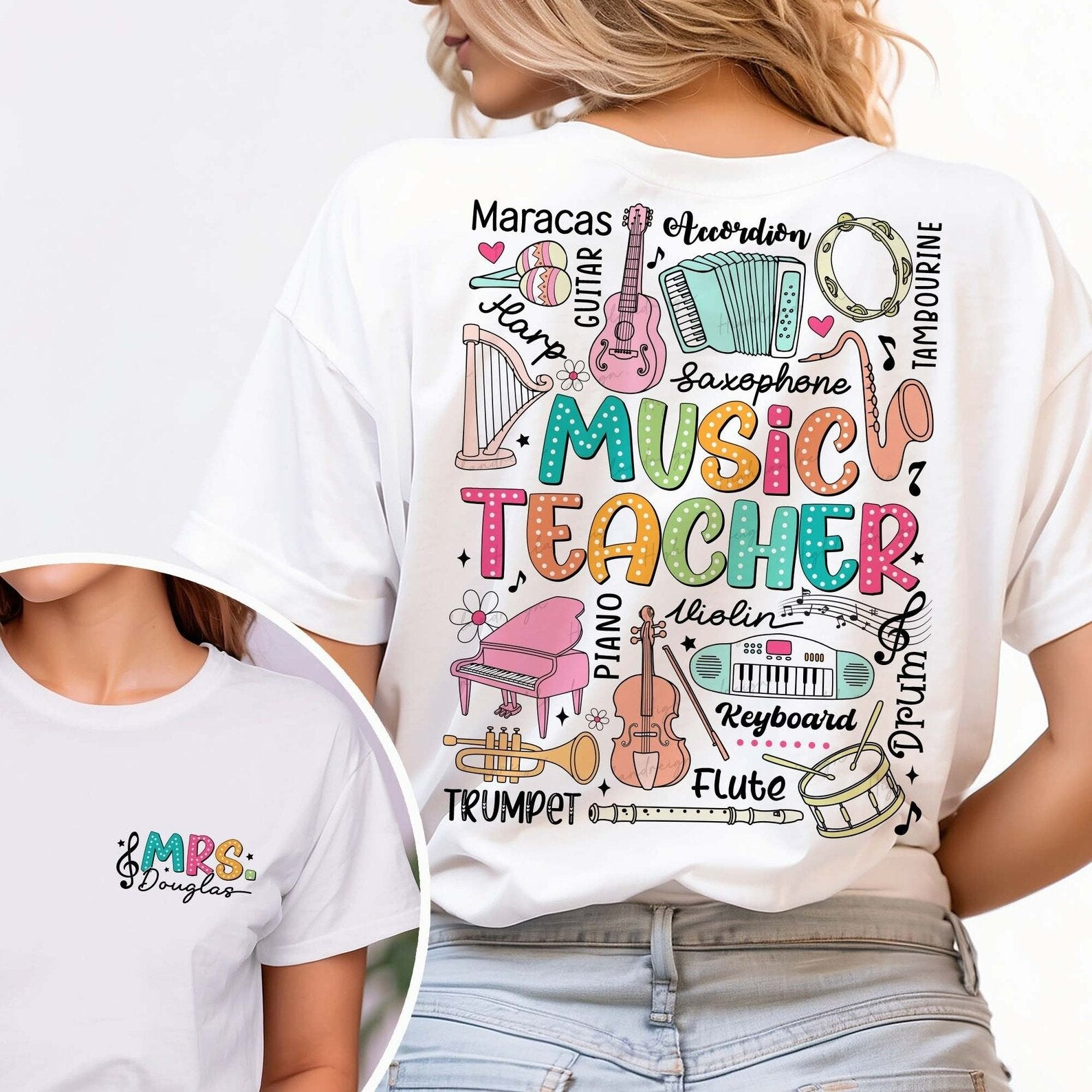 Personalized  Music Teacher Name Double-sided printing T-Shirt