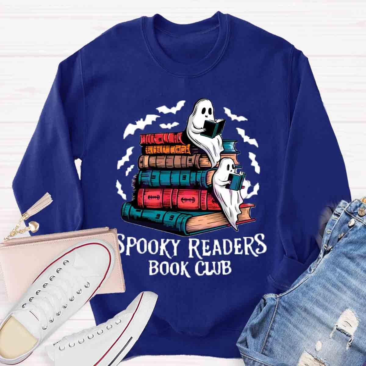 Funny Bookish Ghost Spooky Readers Book Club Halloween Sweatshirt