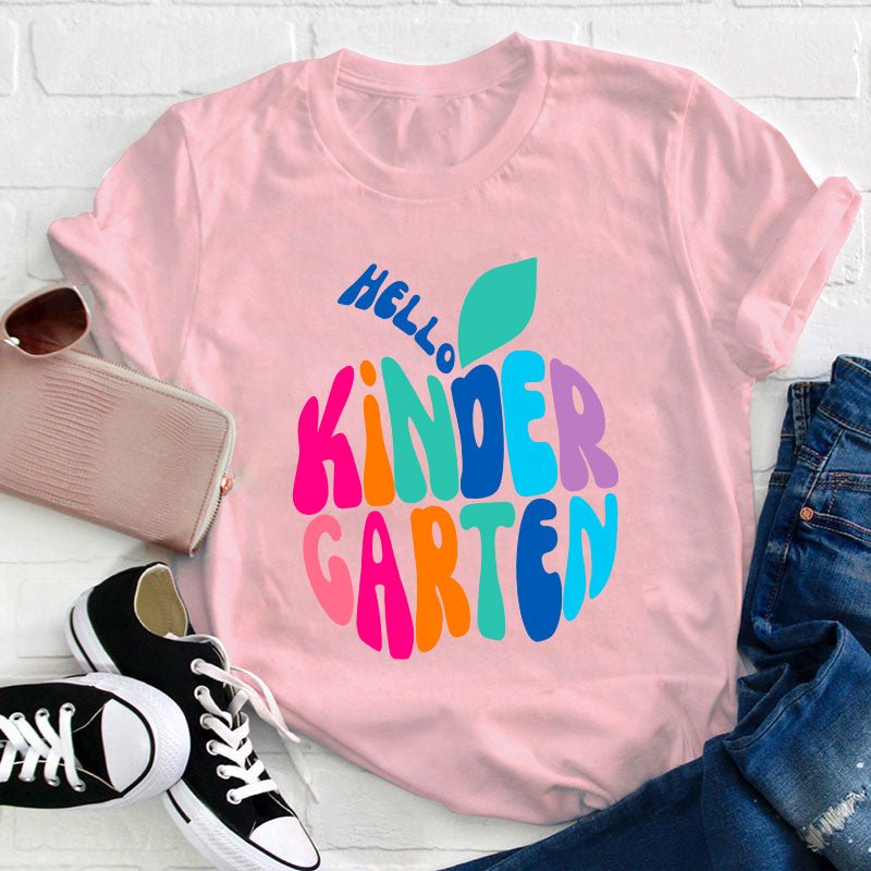 Personalized Grade Hello Colorful Apple Teacher T-Shirt