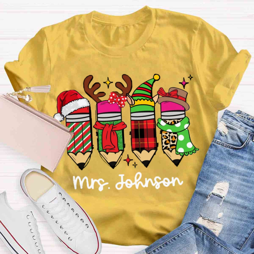 Personalized Name Christmas Pencil Design T-shirt